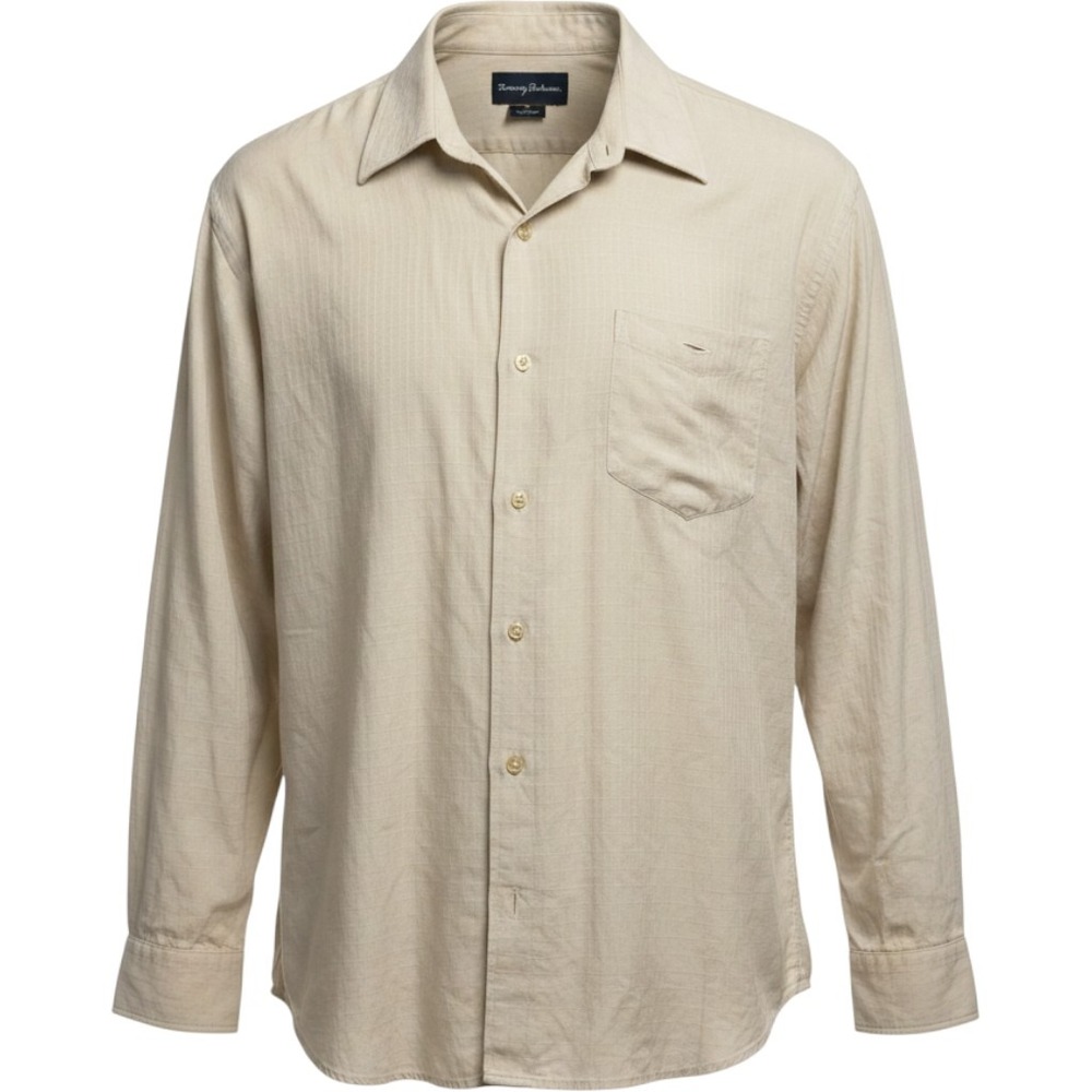 Tommy Bahama Button Up Men XXL Beige Excellent Silk Cotton Grid Shirt